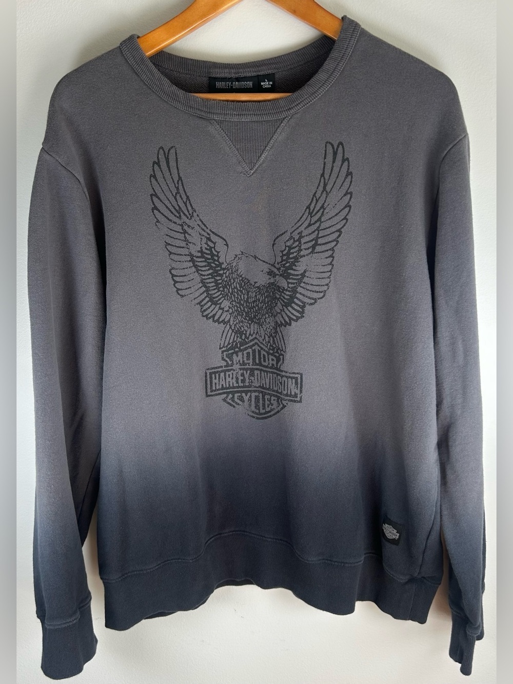 Harley Davidson Road Captain Eagle Ombré Sweater Crew Neck Pullover Size L EUC